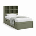 Einzelbett Bettgestell Olivgrün MDF mit Stauraum und Regal Kopfteil 90 x 200 cm