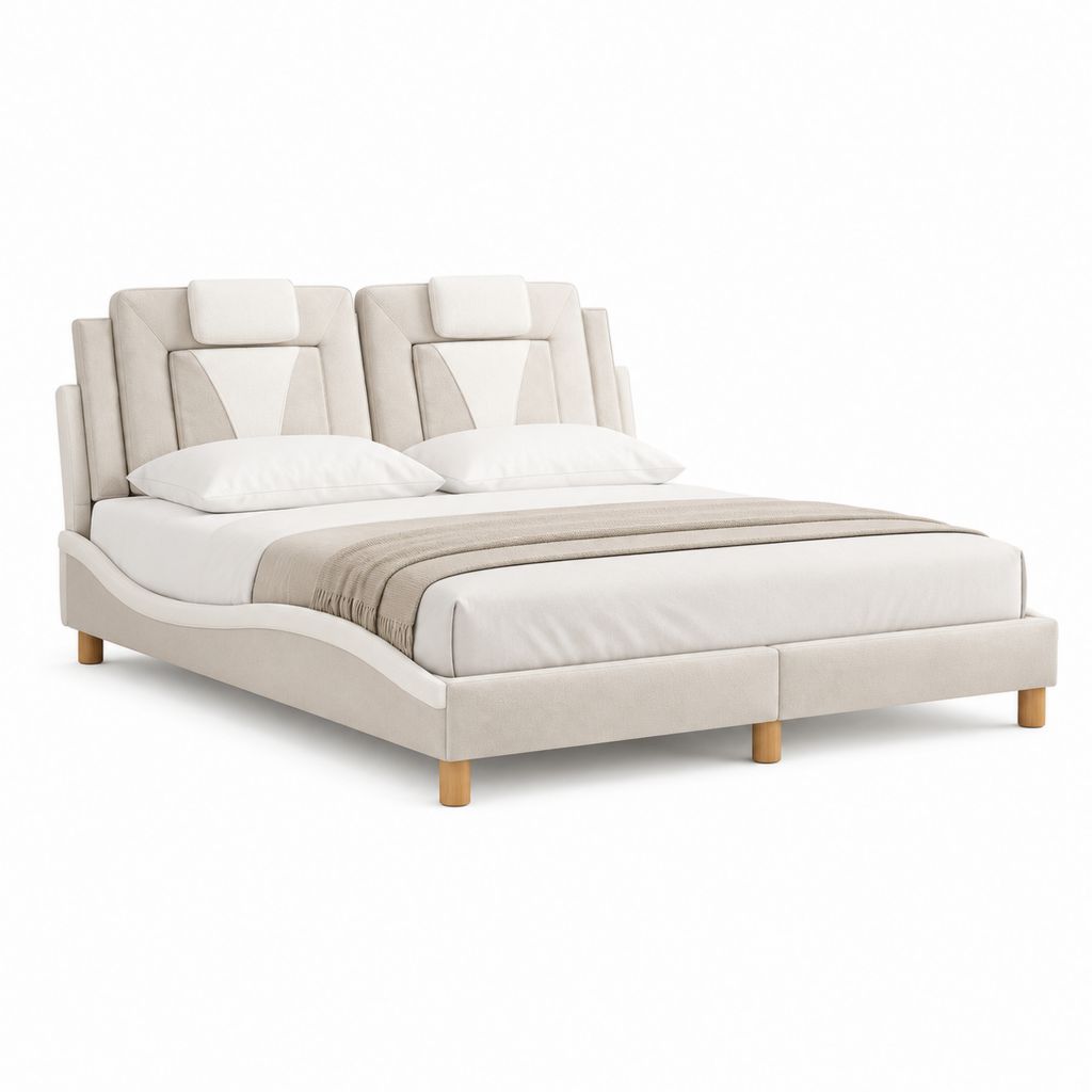 Polsterbett Doppelbett Creme Polyester Rechteckig 180 x 200 cm