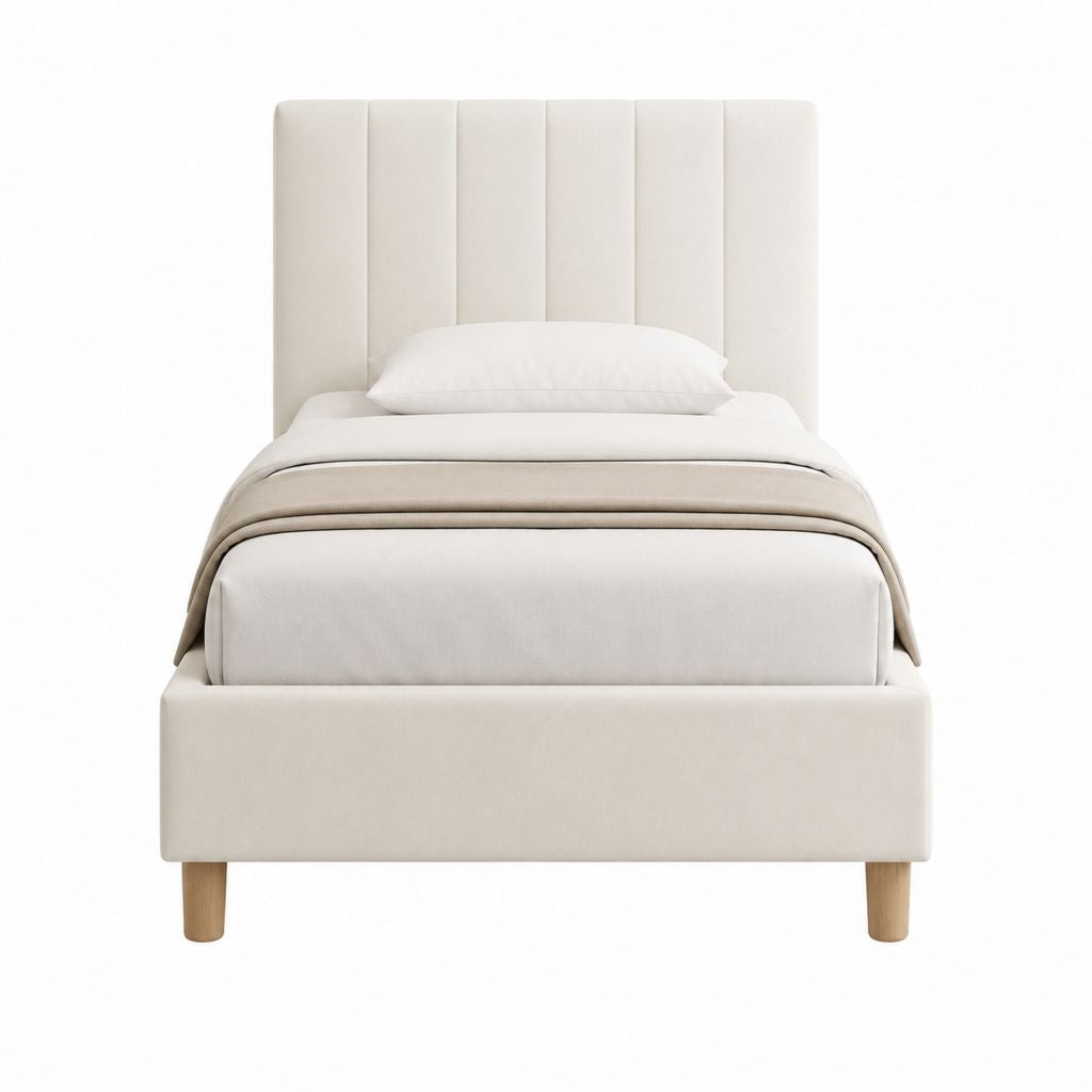 Polsterbett Einzelbett Creme Polyester Rechteckig 90 x 200 cm