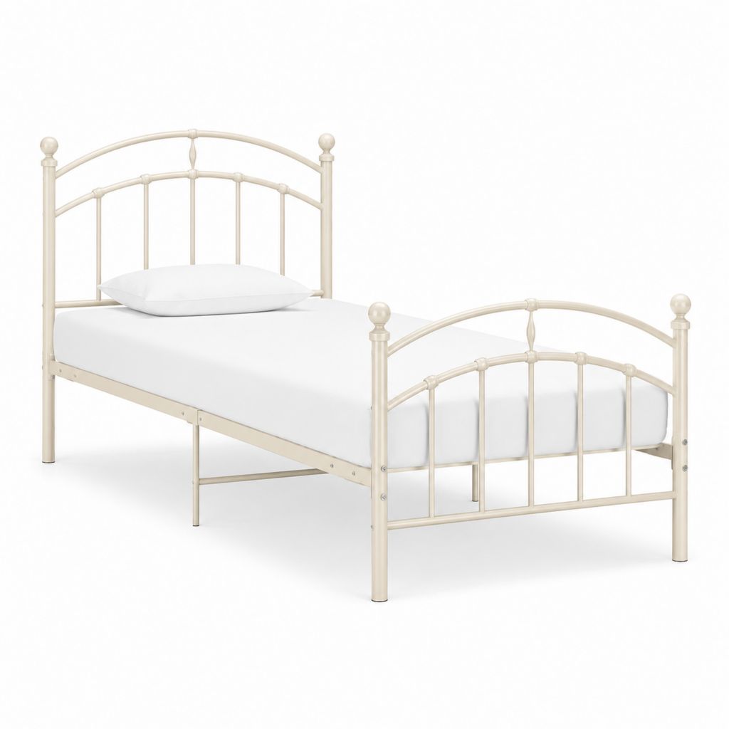 Metallbett Einzelbett Cremeweiß Stahl Rundbogen 90 x 200 cm