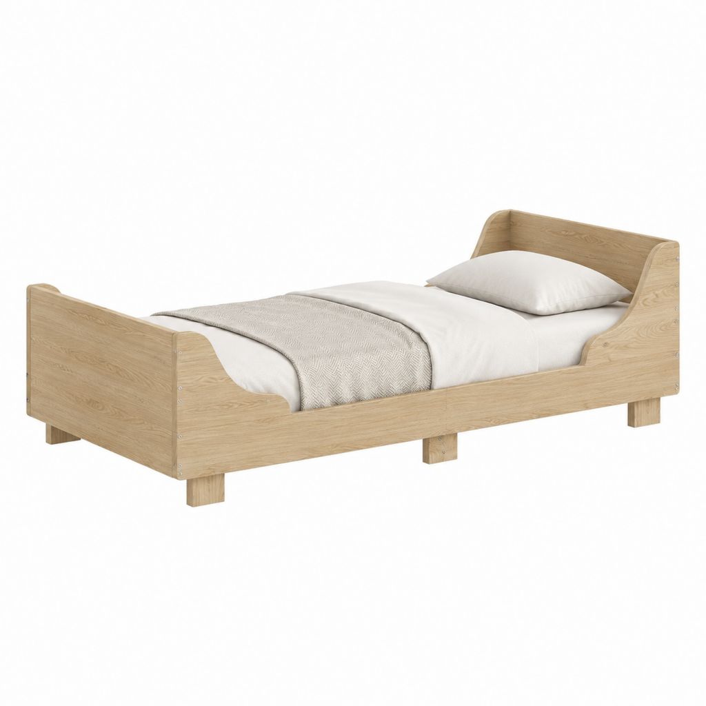 Einzelbett Bettgestell Eiche hell aus melaminbeschichteter Spanplatte rechteckig 90 x 200 cm