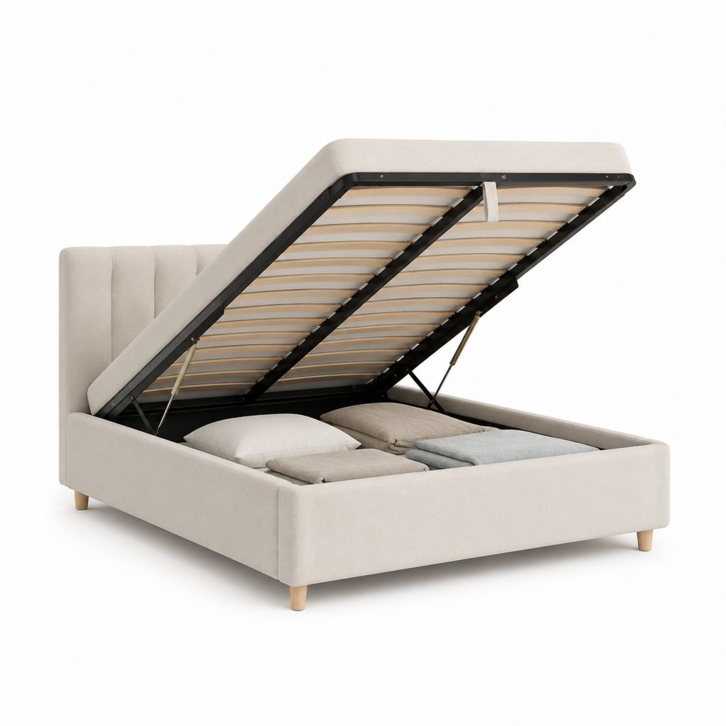Polsterbett mit Stauraum Beige Polyester Rechteckig 160 x 200 cm