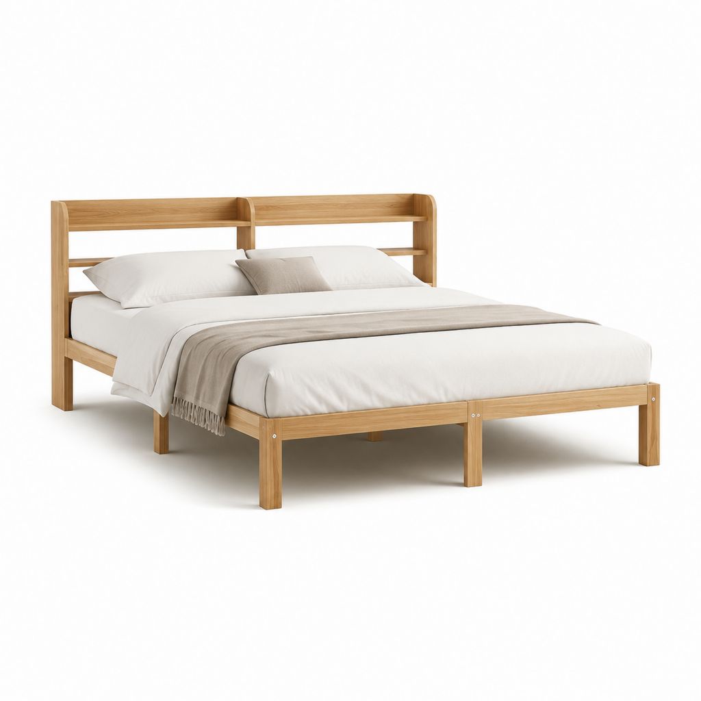 Doppelbett Bettgestell mit Ablagekopfteil Massiveiche natur rechteckig für 180 x 200 cm Matratze