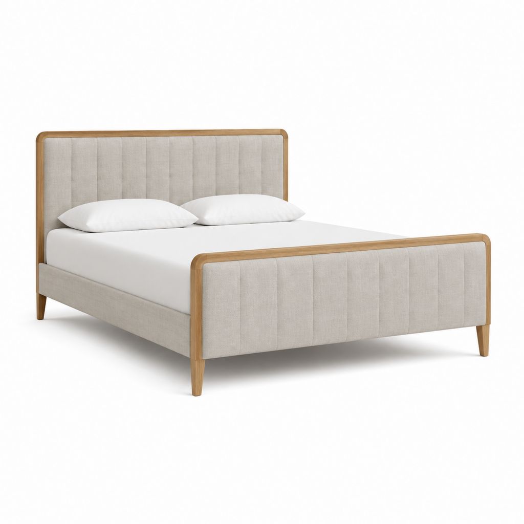 Polsterbett Doppelbett Beige mit Massivholzrahmen Rechteckig 160 x 200 cm