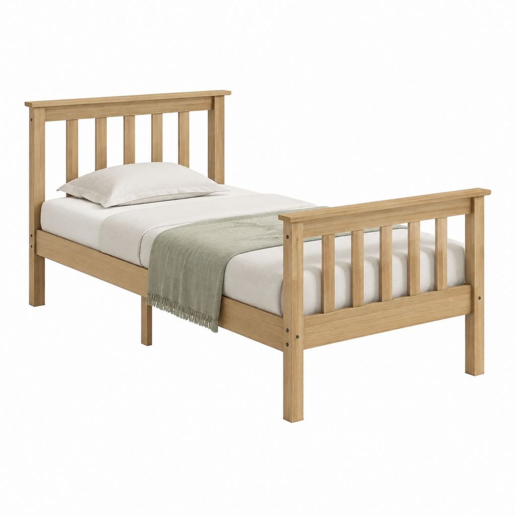 Einzelbett Bettgestell aus massivem Kiefernholz in Natur mit Sprossen 90 x 200 cm