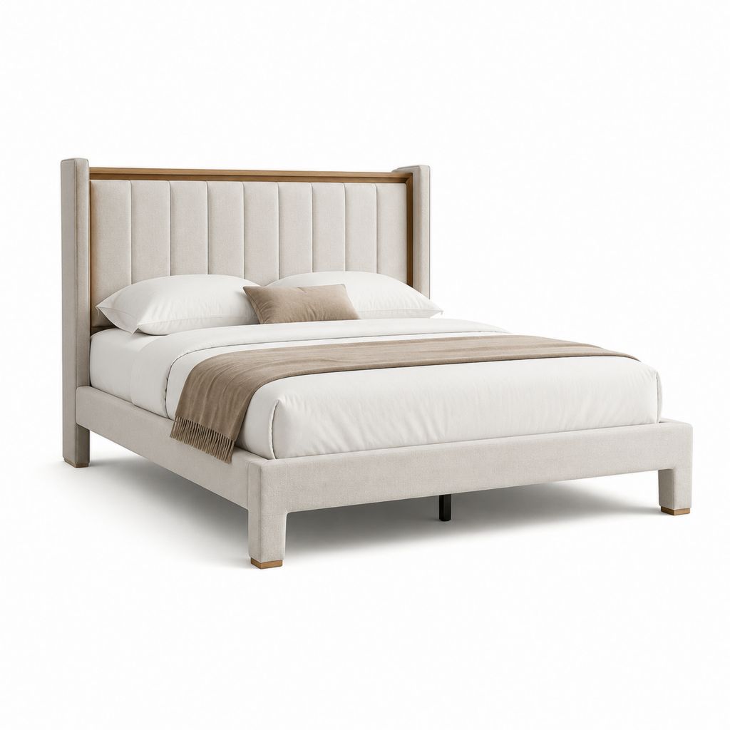 Polsterbett Doppelbett Beige Polyester Massivholz Rechteckig Liegefläche 180 x 200 cm